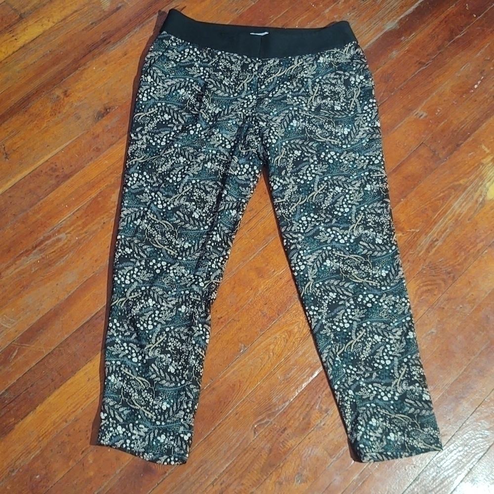 Ann Taylor LOFT Floral Print Black Pants Sz 6